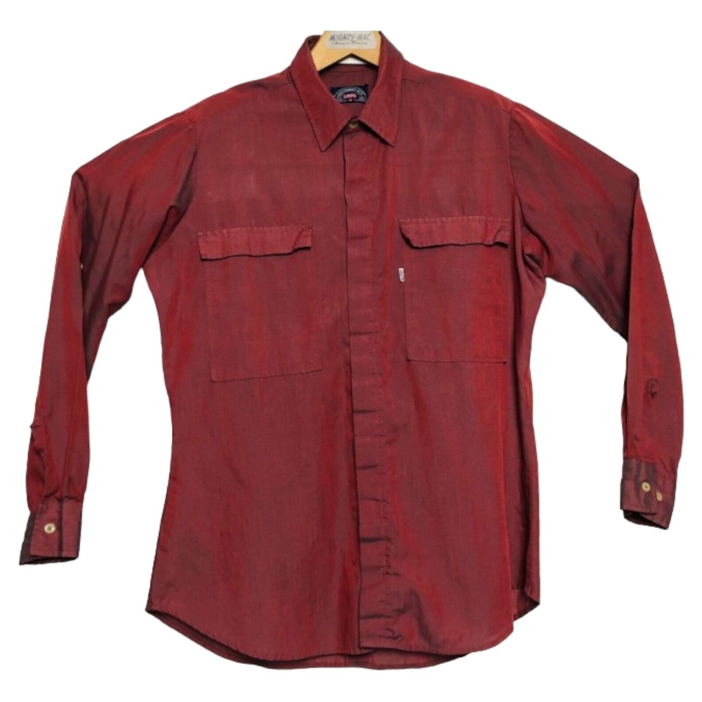 VTG Levi Strauss & Co Red Metallic L/S Ctn Btn Down w/ Double Pocket Sz Medium M